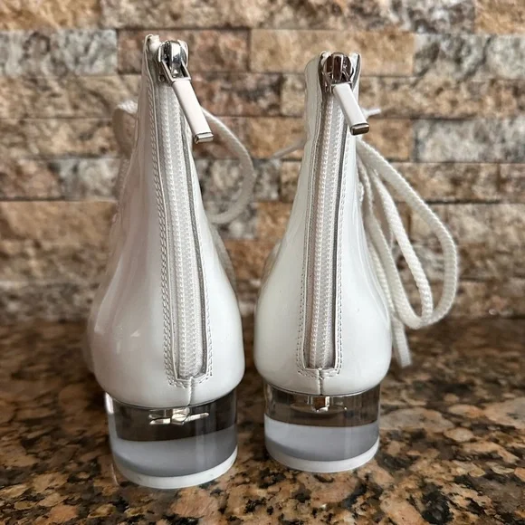 CHRISTIAN DIOR Arty White Patent Lace Up Back Zip Ankle Boots - Picture 4 of 8